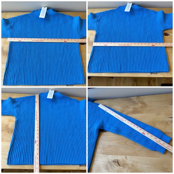 0039 ITALY LONA CASHMERE WOOL MOCK TURTLENECK SWEATER RIBBED ITALIAN NWT BLUE M - Picture 13 of 13